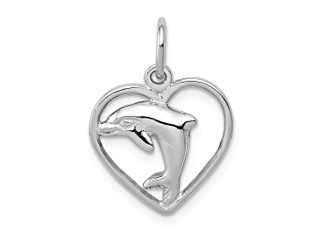 Picture of Rhodium Over 14k White Gold Dolphin in Heart Charm