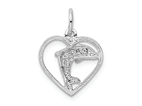 Rhodium Over 14k White Gold Dolphin in Heart Charm