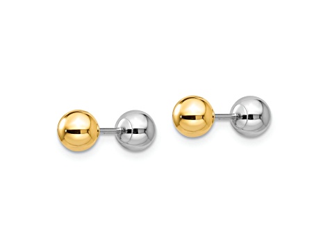 14k Yellow and White Gold Reversible 5mm Ball Screw Earrings