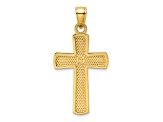 14k Yellow Gold Polished Beaded Textured Cross Pendant