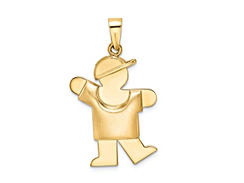 Picture of 14k Yellow Gold Satin Puffed Boy with Hat on Left Charm