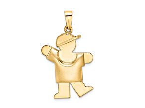 14k Yellow Gold Satin Puffed Boy with Hat on Left Charm