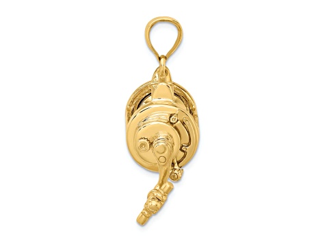 14k Yellow Gold 3D Moveable Fishing Reel Pendant