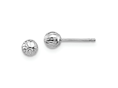 Rhodium Over 14k White Gold Diamond-Cut 4mm Ball Stud Earrings