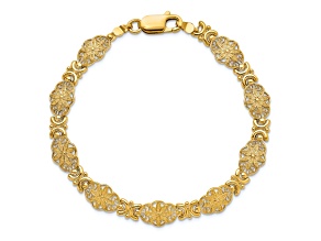 14k Yellow Gold Textured Fancy Floral Link Bracelet