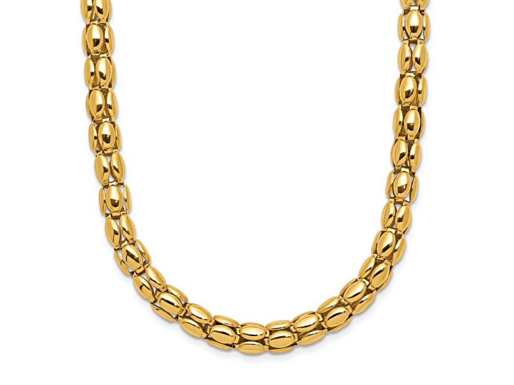 14k Yellow Gold and 14k White Gold Polished Popcorn Mesh 18 Inch Necklace