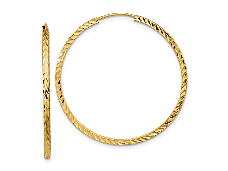 14k Yellow Gold Diamond-Cut 1 5/16" Square Tube Endless Hoop Earrings