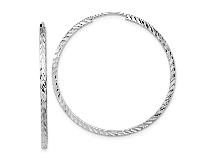Rhodium Over 14k White Gold Diamond-Cut 1 5/16" Square Tube Endless Hoop Earrings