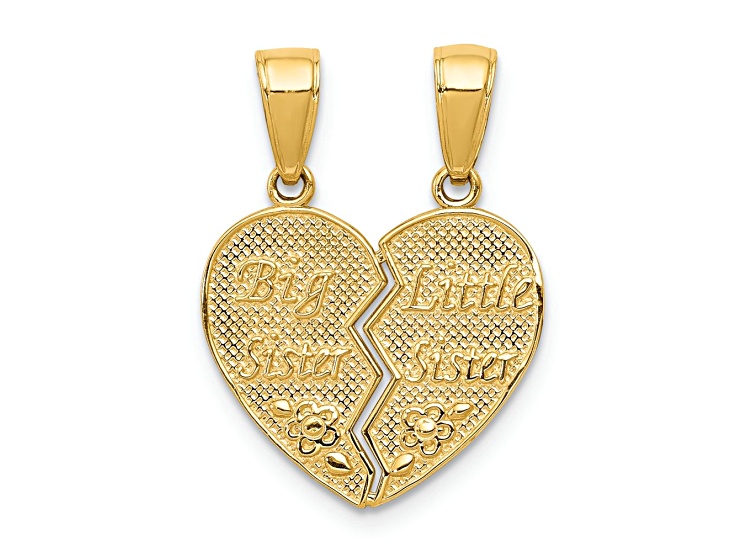 14k Yellow Gold Textured Big Sister-Little Sister Break-apart Charm