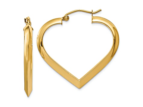 14k Yellow Gold 1 1/8" Polished Heart Hoop Earrings