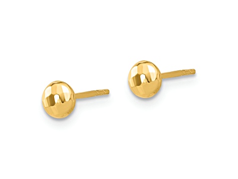 14k Yellow Gold Polished and Diamond-Cut 4.5mm Button Earrings