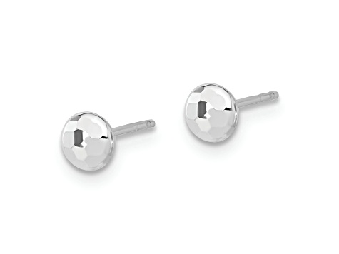 Rhodium Over 14k White Gold Polished and Diamond-Cut 4.5mm Button Earrings