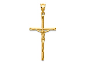 14K Yellow Gold Brushed and Diamond-cut Crucifix Cross Pendant