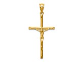 14K Yellow Gold Brushed and Diamond-cut Crucifix Cross Pendant