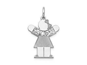 Picture of Rhodium Over 14k White Gold Satin Girl with Bow on Left Charm