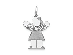 Rhodium Over 14k White Gold Satin Girl with Bow on Left Charm