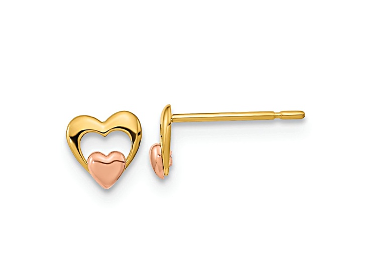 14k Yellow Gold and 14k Rose Gold Children's 5mm Heart Stud Earrings