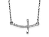 Rhodium Over 14K White Gold Small Sideways Curved Twist Cross Necklace