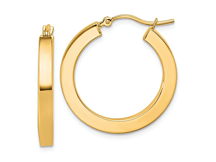 10k Yellow Gold 1 inch Polished Square Tube Hoop Earrings