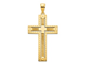 14k Yellow Gold Fancy Satin and Textured Cross Pendant