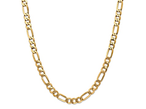 14K Yellow Gold 7mm Flat Figaro Chain Necklace