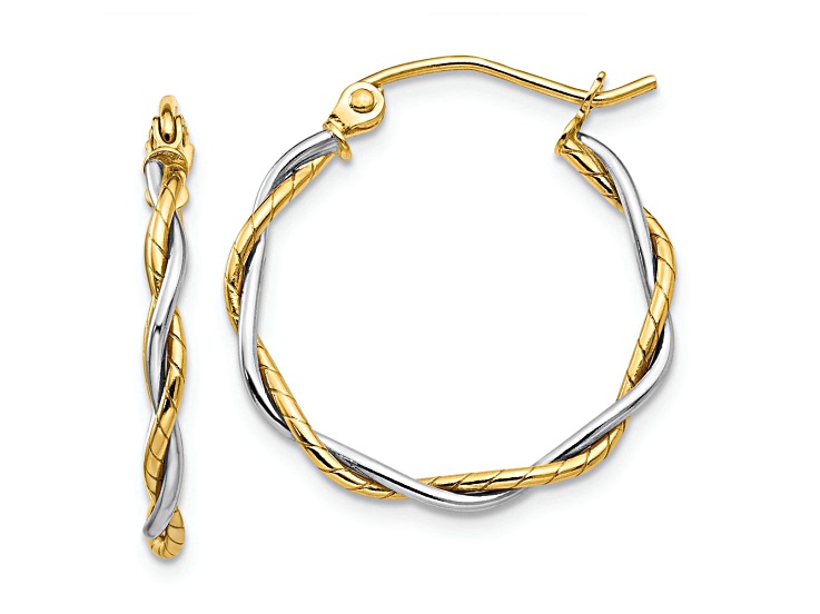 14k Yellow Gold and 14k White Gold 5/8" Polished Twisted Hoop Earrings