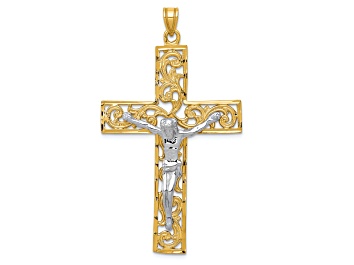 Picture of 14K Yellow and White Gold Diamond-cut Crucifix Pendant