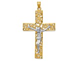 14K Yellow and White Gold Diamond-cut Crucifix Pendant