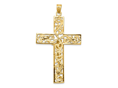 14K Yellow and White Gold Diamond-cut Crucifix Pendant