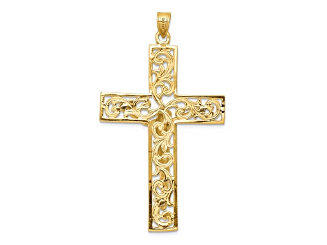 14K Yellow and White Gold Diamond-cut Crucifix Pendant