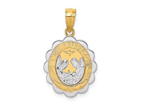 14K Yellow and White Gold with White Rhodium Baptism Pendant