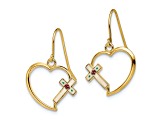 14k Yellow Gold with Enamel Cross Heart Dangle Earrings