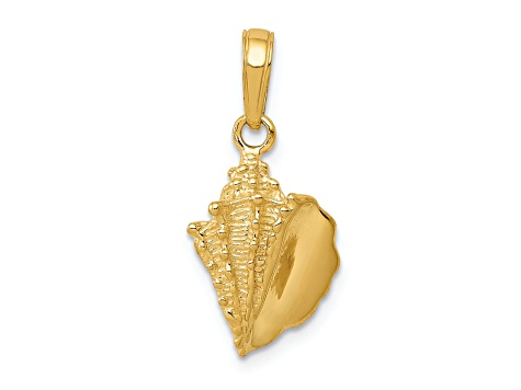 14k Yellow Gold Solid Textured Conch Shell Pendant