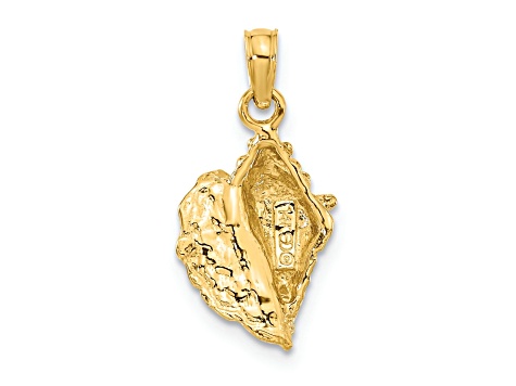 14k Yellow Gold Solid Textured Conch Shell Pendant