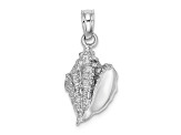 Rhodium Over 14k White Gold Textured Conch Shell Pendant