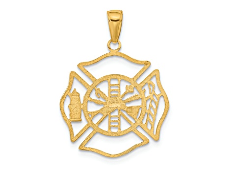 14k Yellow Gold Fireman Shield Pendant