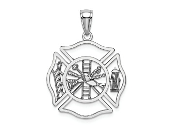 Picture of Rhodium Over 14k White Gold Fireman Shield Pendant