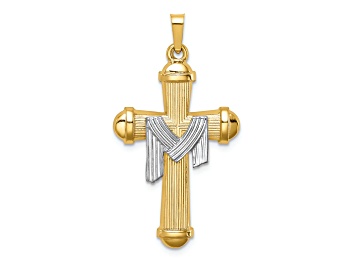 Picture of 14k Yellow Gold and 14k White Gold Polished Draped Cross Pendant