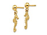 14k Yellow Gold 3D Textured Mini Seahorse Dangle Earrings
