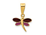 14K Yellow Gold Polished Purple Enamel Dragonfly Pendant