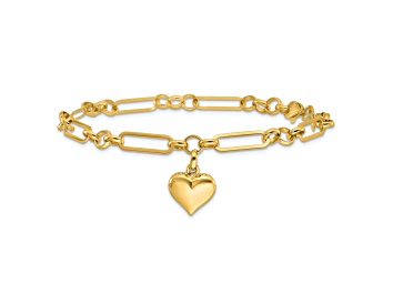 Picture of 14k Yellow Gold Polished Heart Charm Link Bracelet