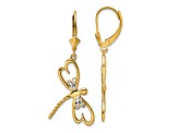14k Yellow Gold and Rhodium Over 14k Yellow Gold Diamond-Cut Dragonfly Dangle Earrings