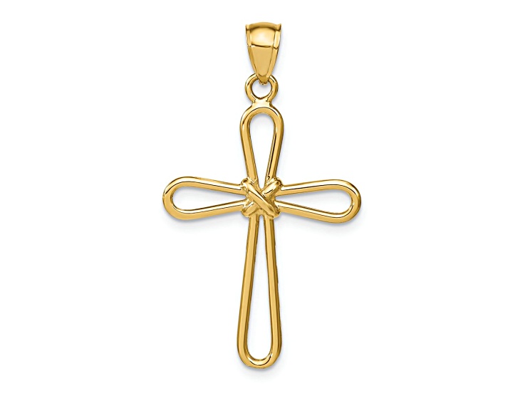 14k Yellow Gold Polished Rounded Cross with X Center Pendant