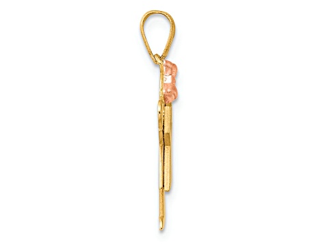 14k Yellow Gold and 14k Rose Gold Satin Small Girl with Bow on Left Charm