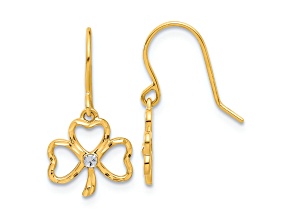 14k Yellow Gold and Rhodium Over 14k Yellow Gold Diamond-Cut Clover Dangle Earrings