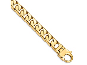 14k Yellow Gold 10.2mm Hand Polished Long Link Half Round Curb Link Bracelet