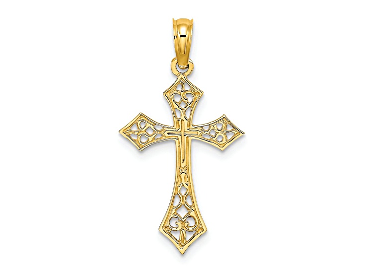 14k Yellow Gold Filigree Cross Charm