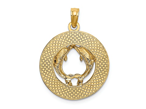 14k Yellow Gold Textured Bahamas Dolphin Pendant