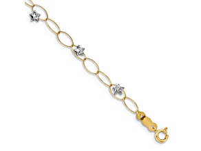 14k Yellow Gold and 14k White Gold Diamond-Cut Puff Stars Link Bracelet