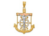 14K Yellow, White and Rose Gold Diamond-cut with Textured Mariner's Cross Pendant